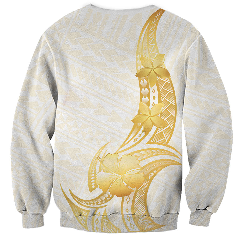 Polynesia White Sunday Sweatshirt Polynesian Tattoo Plumeria Hibiscus Gold