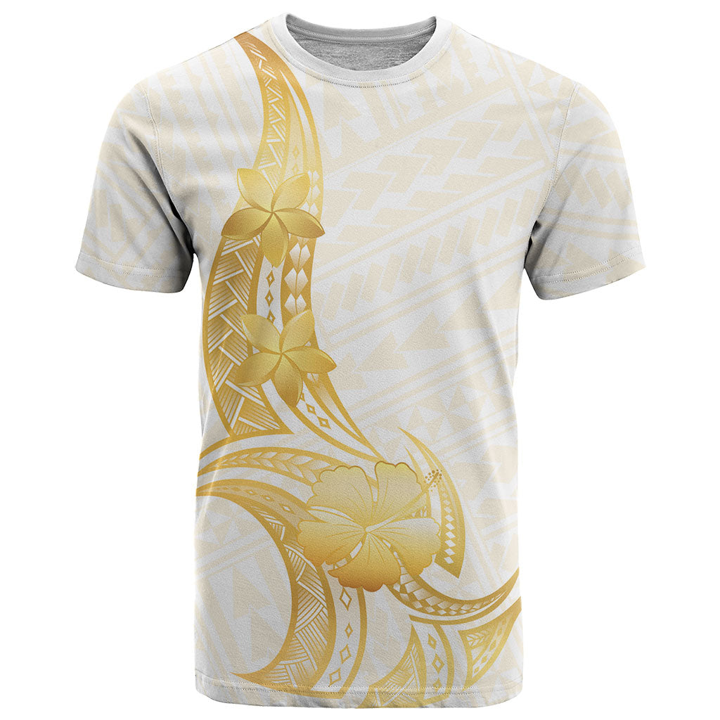 Polynesia White Sunday T Shirt Polynesian Tattoo Plumeria Hibiscus Gold