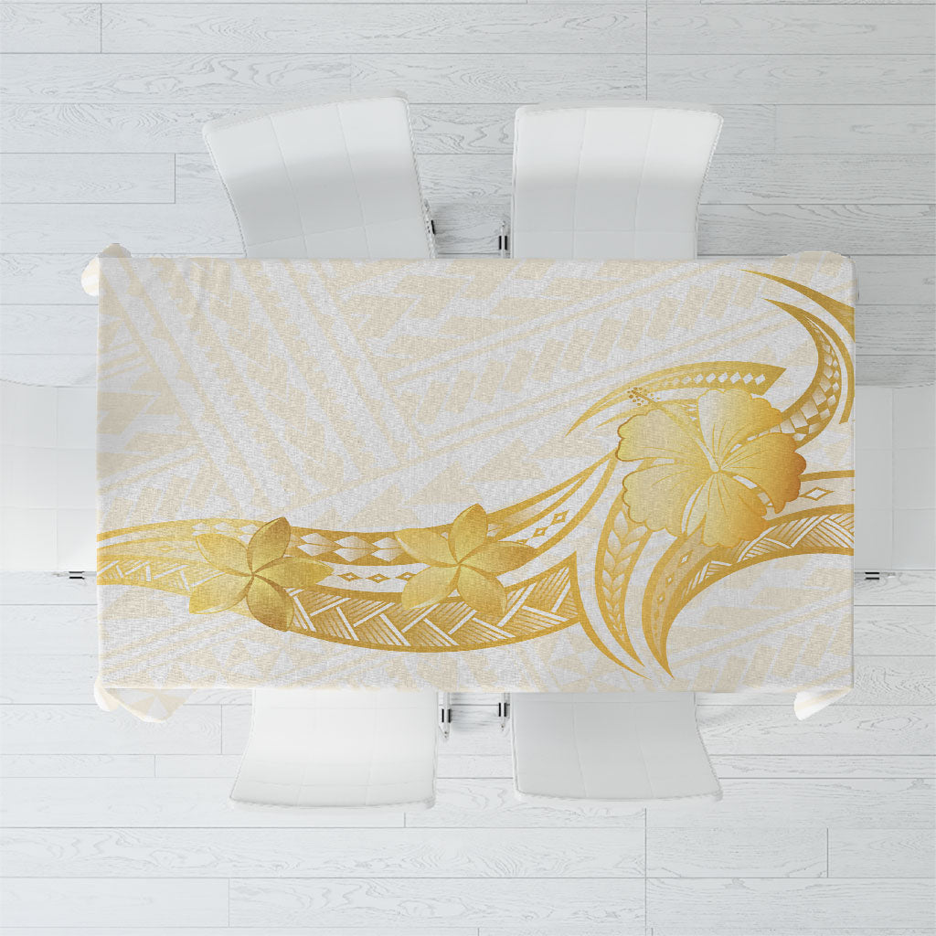 Polynesia White Sunday Tablecloth Polynesian Tattoo Plumeria Hibiscus Gold LT14 White - Polynesian Pride