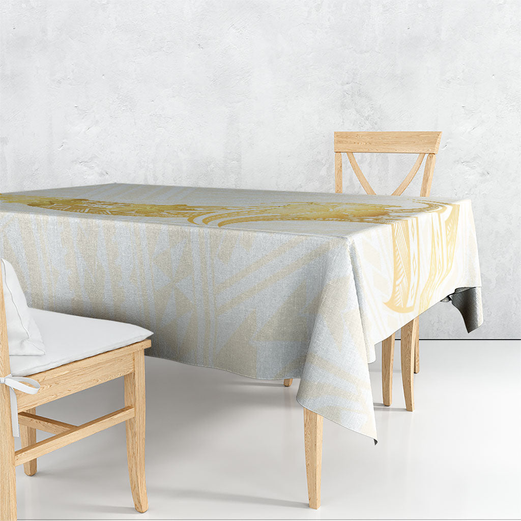 Polynesia White Sunday Tablecloth Polynesian Tattoo Plumeria Hibiscus Gold LT14 - Polynesian Pride