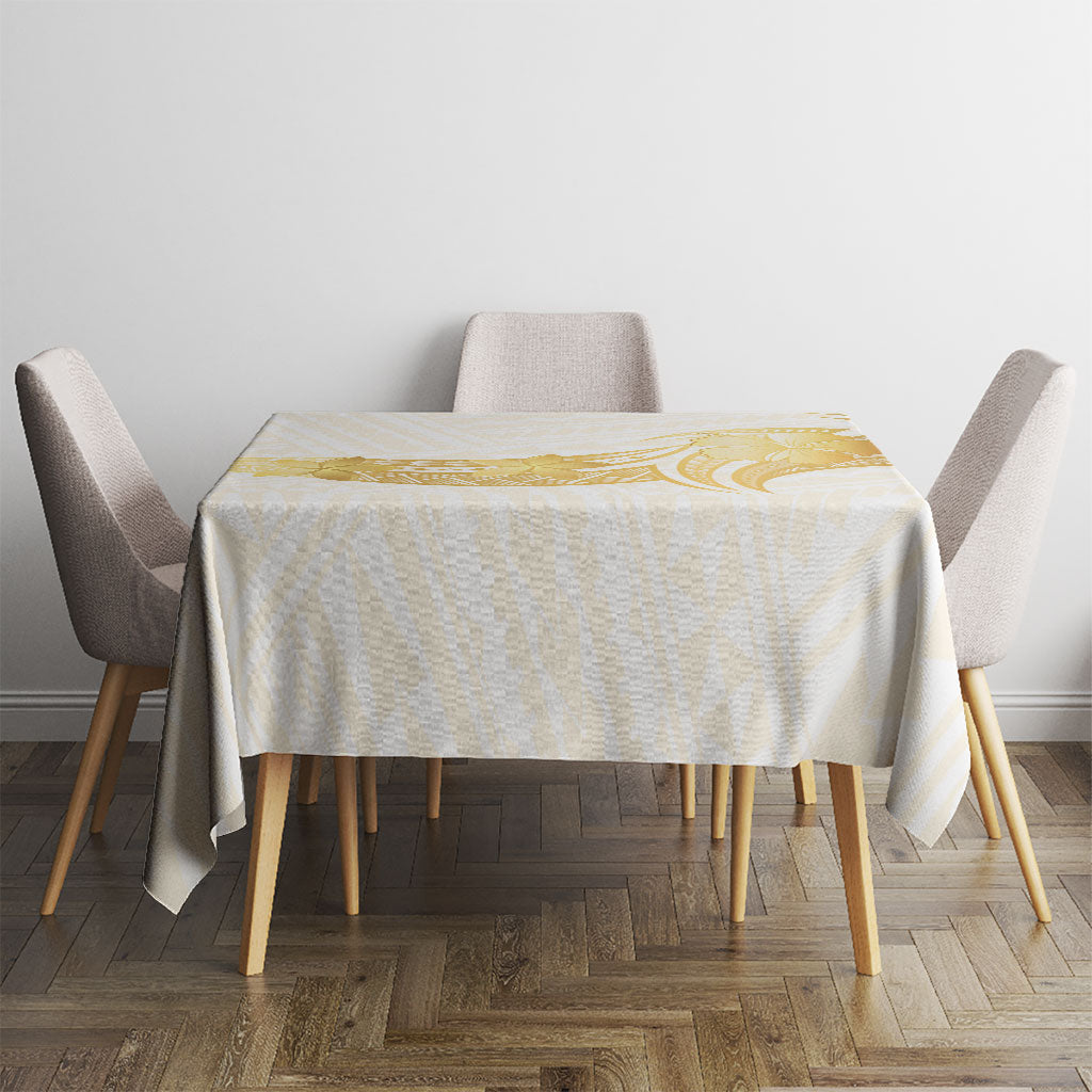 Polynesia White Sunday Tablecloth Polynesian Tattoo Plumeria Hibiscus Gold LT14 - Polynesian Pride