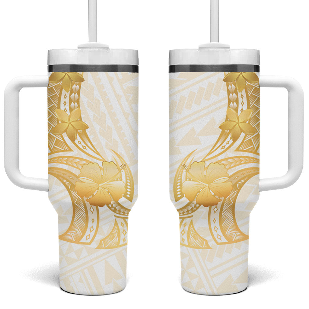 Polynesia White Sunday Tumbler With Handle Polynesian Tattoo Plumeria Hibiscus Gold LT14 One Size: 40 oz White - Polynesian Pride