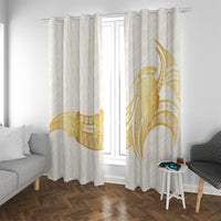 Polynesia White Sunday Window Curtain Polynesian Tattoo Plumeria Hibiscus Gold
