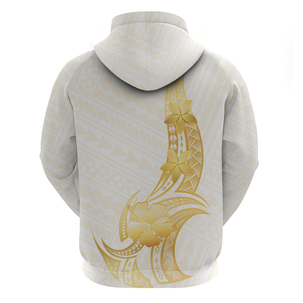 Polynesia White Sunday Zip Hoodie Polynesian Tattoo Plumeria Hibiscus Gold