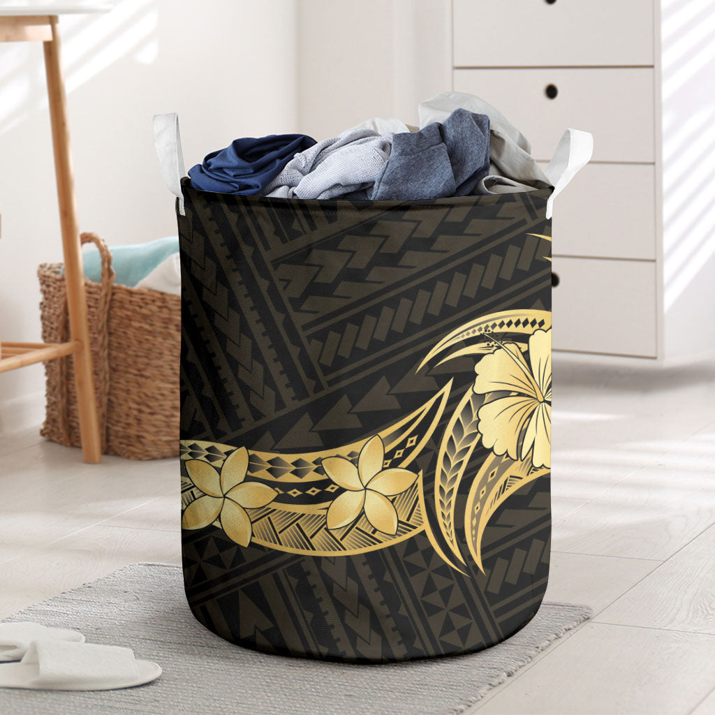 Gold Black Polynesia Hibiscus Plumeria Tattoo Laundry Basket LT14 Black - Polynesian Pride