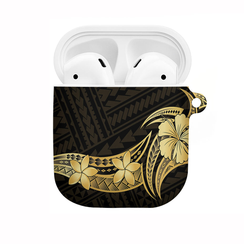 Gold Black Polynesia Hibiscus Plumeria Tattoo AirPods Case