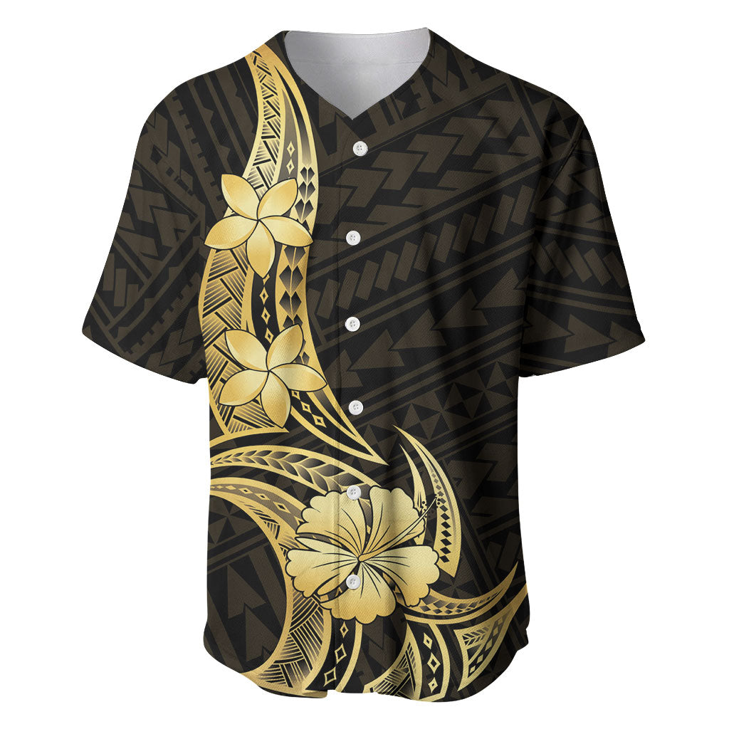 Gold Black Polynesia Hibiscus Plumeria Tattoo Baseball Jersey LT14 Black - Polynesian Pride