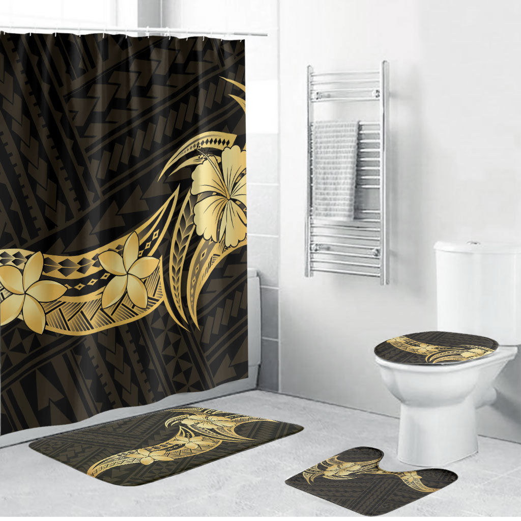 Gold Black Polynesia Hibiscus Plumeria Tattoo Bathroom Set LT14 Bathroom Set (4 pcs) Black - Polynesian Pride