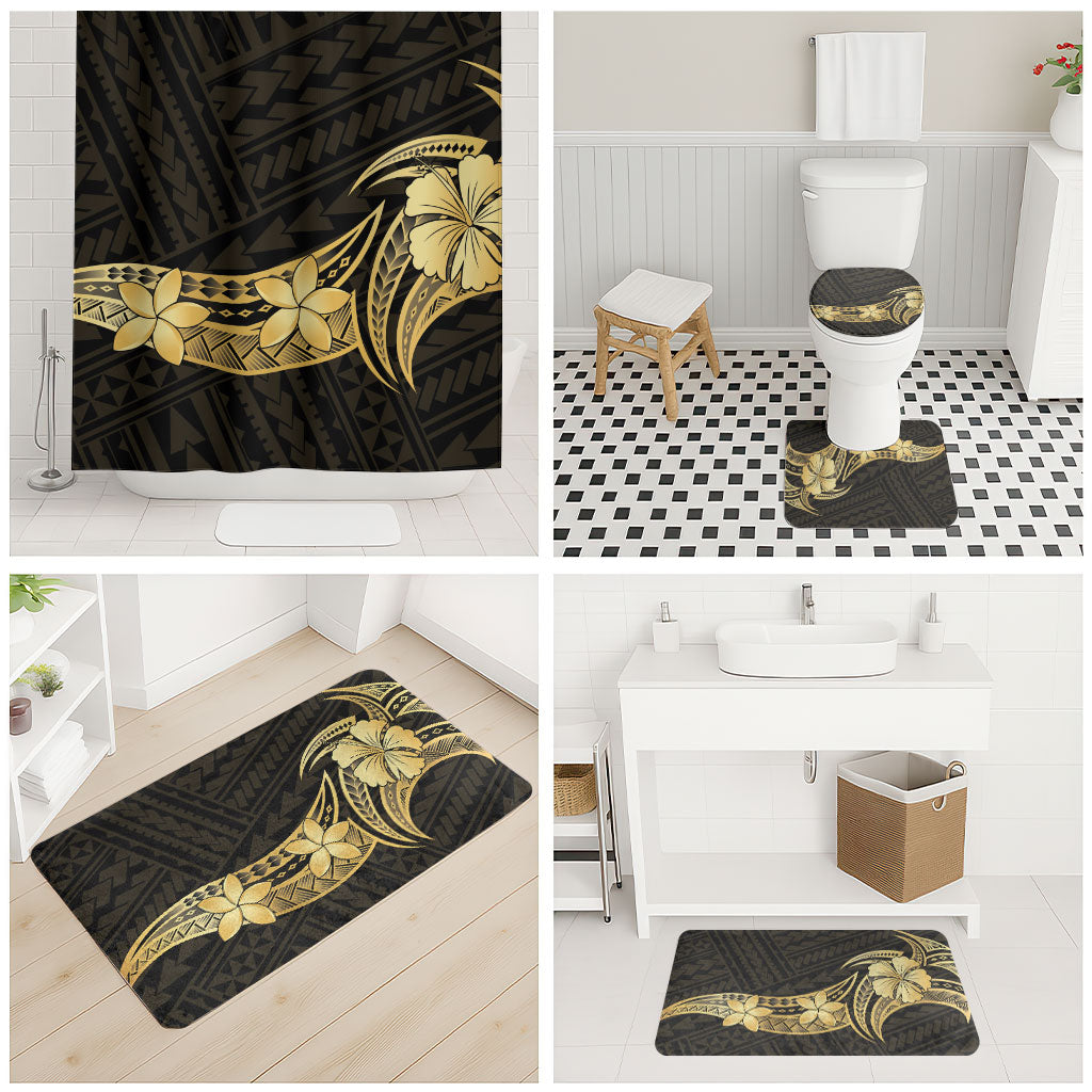 Gold Black Polynesia Hibiscus Plumeria Tattoo Bathroom Set LT14 - Polynesian Pride