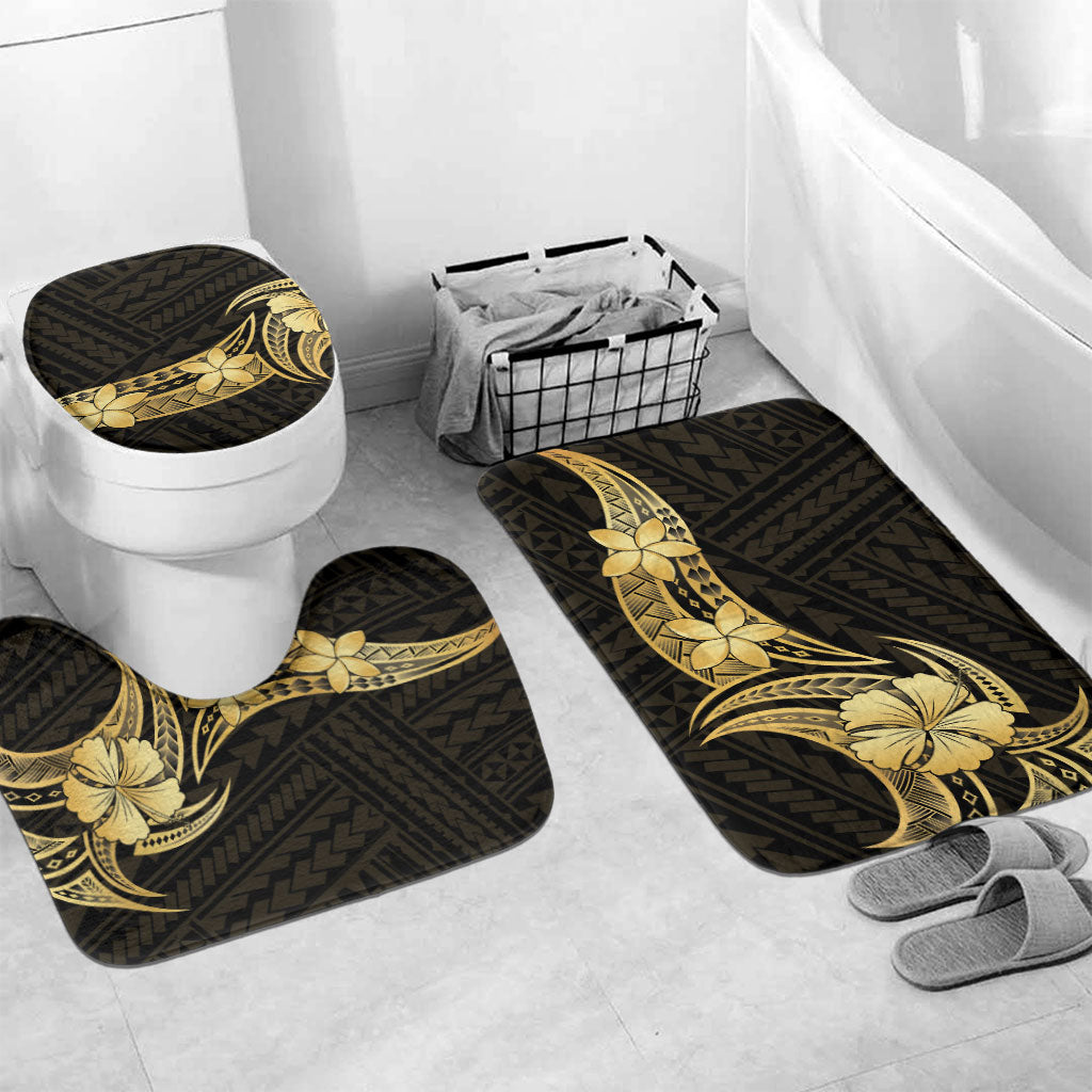 Gold Black Polynesia Hibiscus Plumeria Tattoo Bathroom Set LT14 Mat Set Only (3 pcs) One Size Black - Polynesian Pride