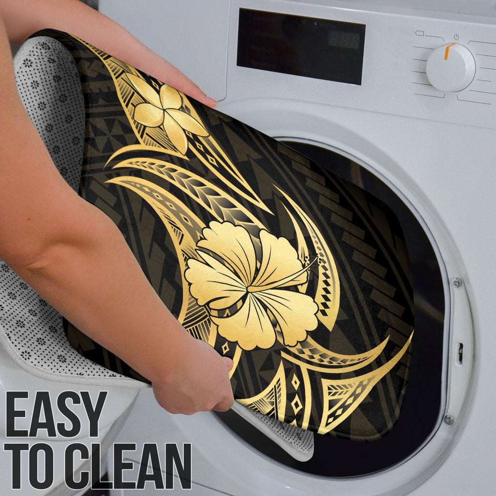 Gold Black Polynesia Hibiscus Plumeria Tattoo Bathroom Set LT14 - Polynesian Pride