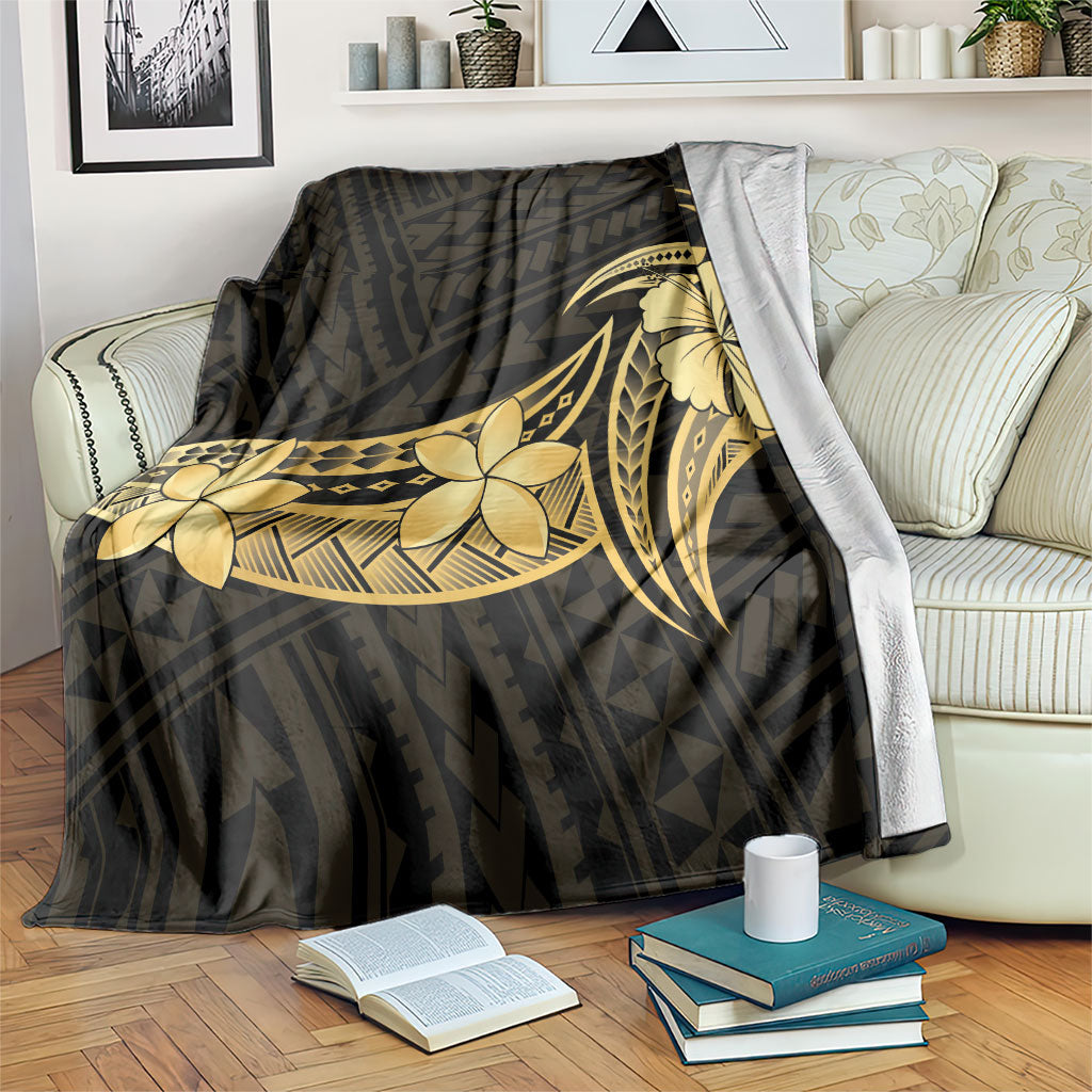 Gold Black Polynesia Hibiscus Plumeria Tattoo Blanket LT14 Black - Polynesian Pride