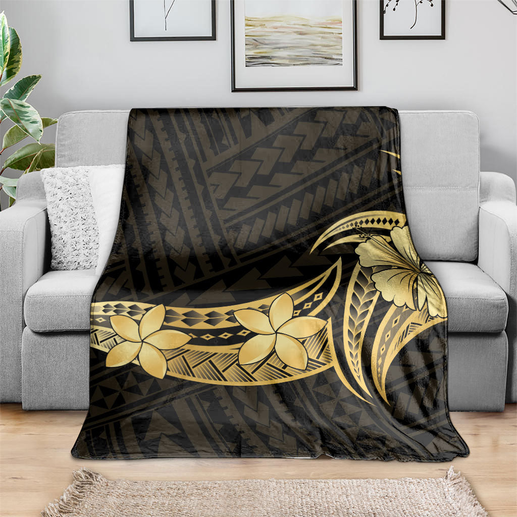 Gold Black Polynesia Hibiscus Plumeria Tattoo Blanket LT14 - Polynesian Pride