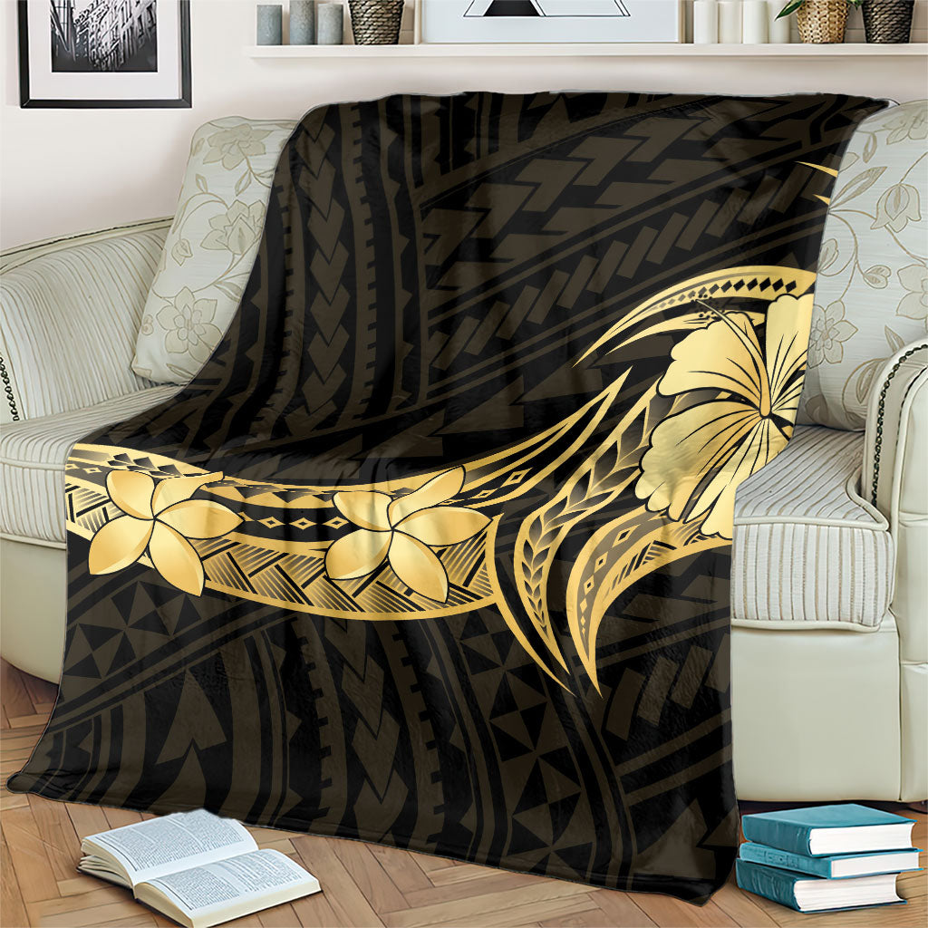 Gold Black Polynesia Hibiscus Plumeria Tattoo Blanket LT14 - Polynesian Pride