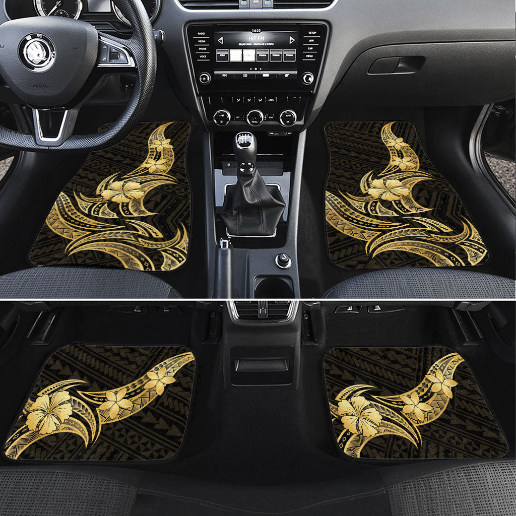 Gold Black Polynesia Hibiscus Plumeria Tattoo Car Mats