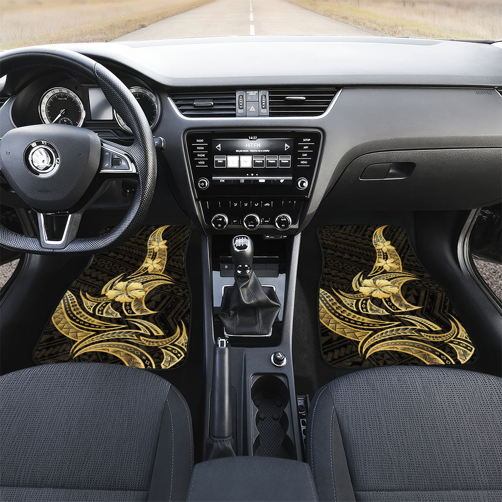 Gold Black Polynesia Hibiscus Plumeria Tattoo Car Mats