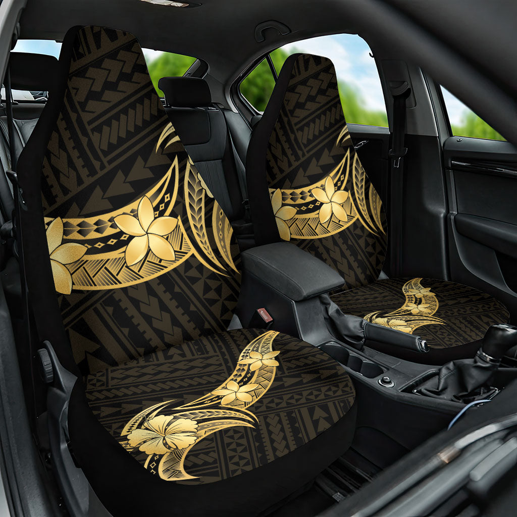 Gold Black Polynesia Hibiscus Plumeria Tattoo Car Seat Cover LT14 One Size Black - Polynesian Pride
