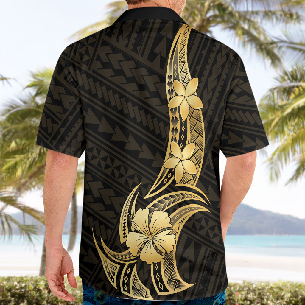Gold Black Polynesia Hibiscus Plumeria Tattoo Hawaiian Shirt