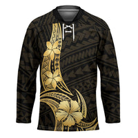 Gold Black Polynesia Hibiscus Plumeria Tattoo Hockey Jersey