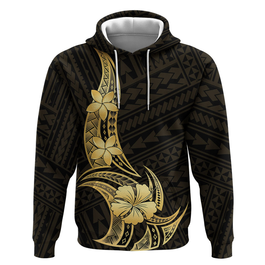Gold Black Polynesia Hibiscus Plumeria Tattoo Hoodie