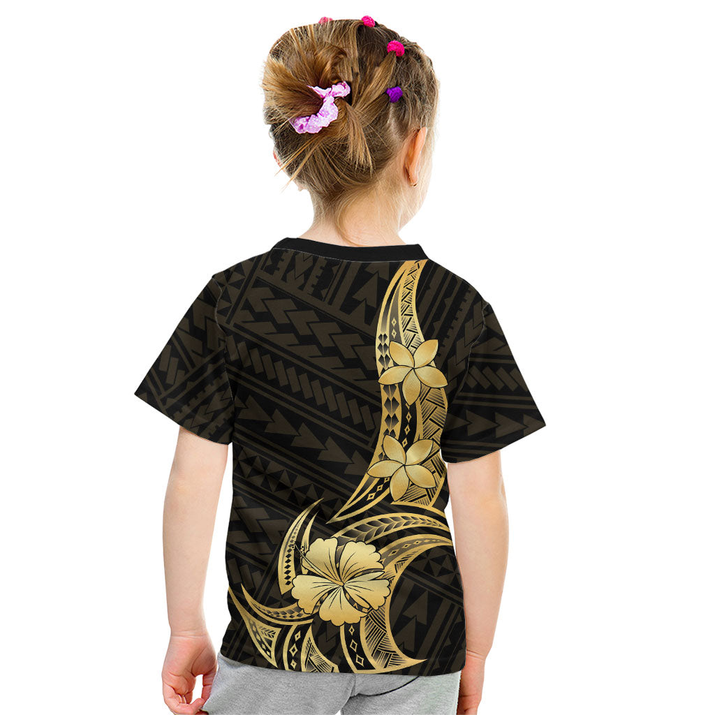 Gold Black Polynesia Hibiscus Plumeria Tattoo Kid T Shirt