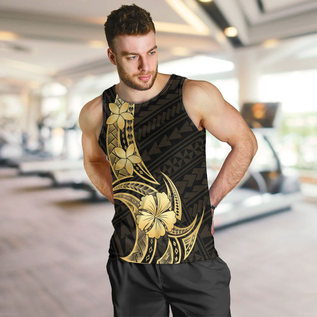 Gold Black Polynesia Hibiscus Plumeria Tattoo Men Tank Top LT14 Black - Polynesian Pride