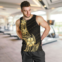 Gold Black Polynesia Hibiscus Plumeria Tattoo Men Tank Top