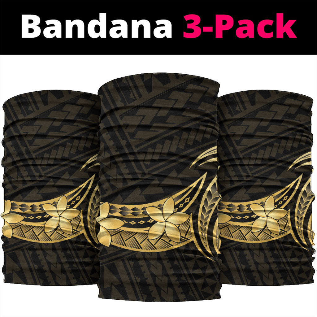 Gold Black Polynesia Hibiscus Plumeria Tattoo Neck Gaiter