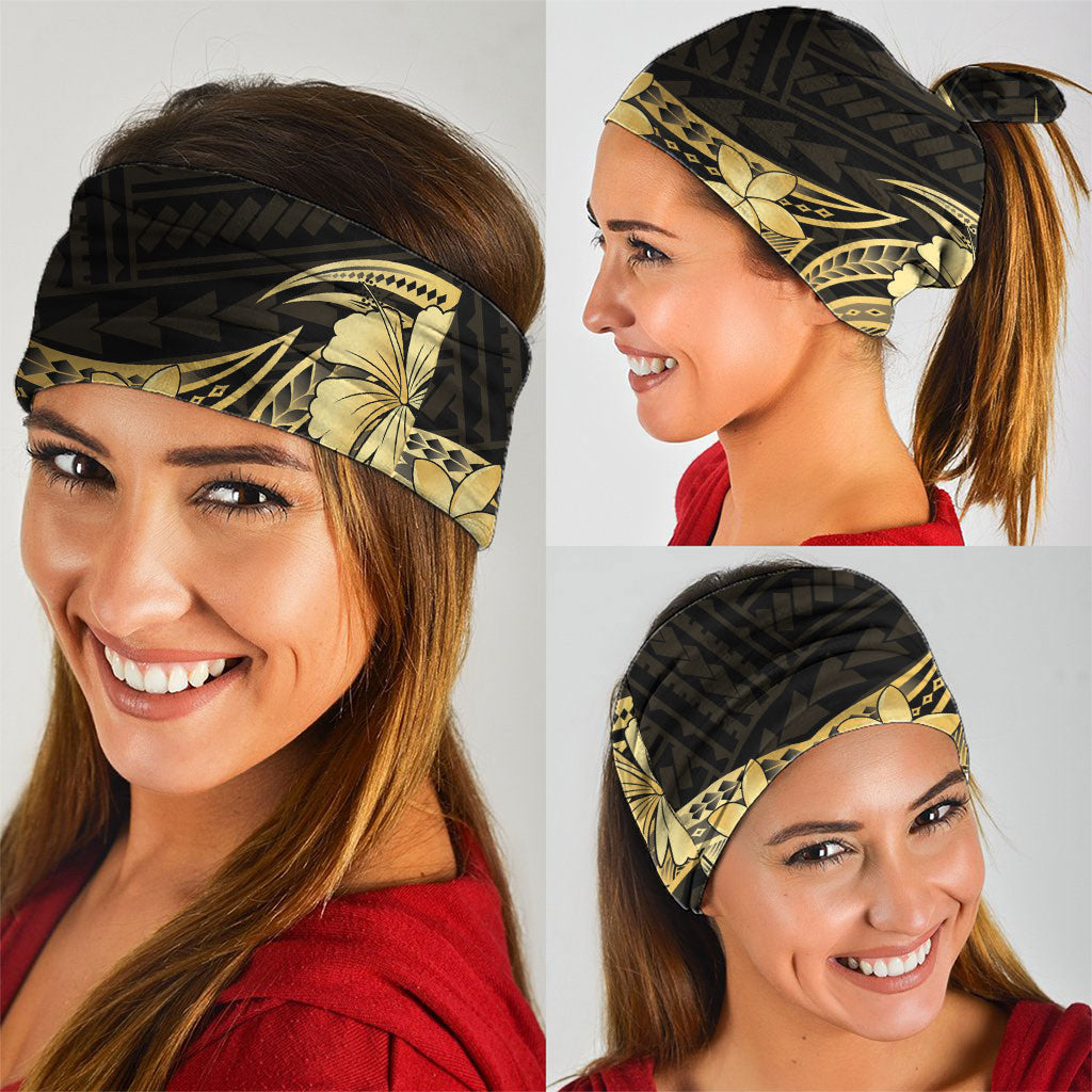 Gold Black Polynesia Hibiscus Plumeria Tattoo Neck Gaiter