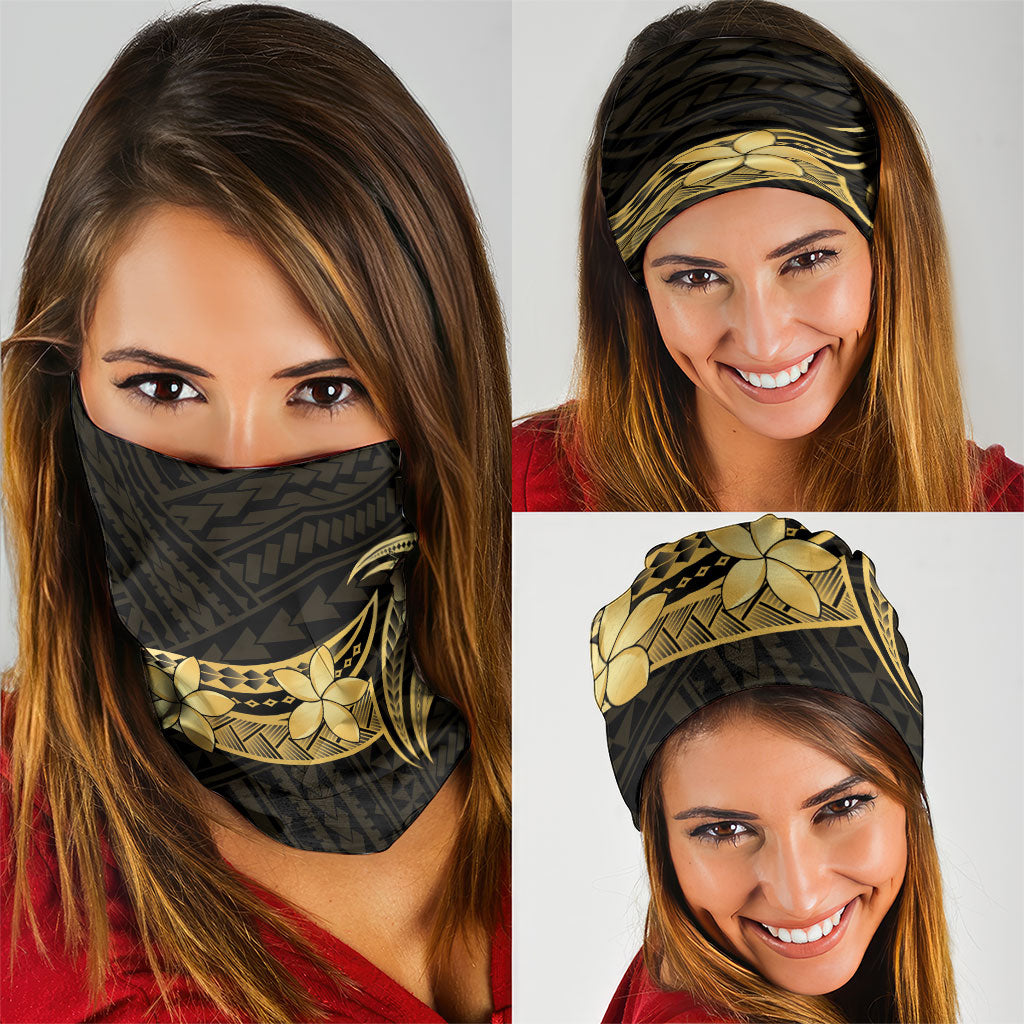 Gold Black Polynesia Hibiscus Plumeria Tattoo Neck Gaiter