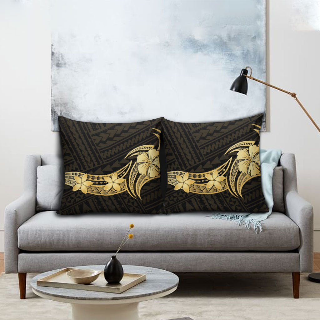 Gold Black Polynesia Hibiscus Plumeria Tattoo Pillow Cover LT14 - Polynesian Pride