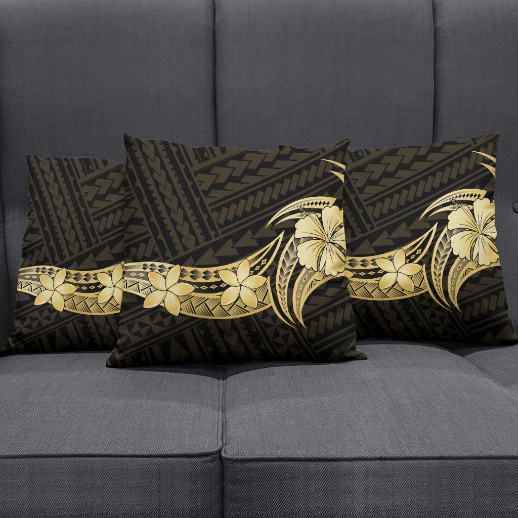 Gold Black Polynesia Hibiscus Plumeria Tattoo Pillow Cover LT14 - Polynesian Pride