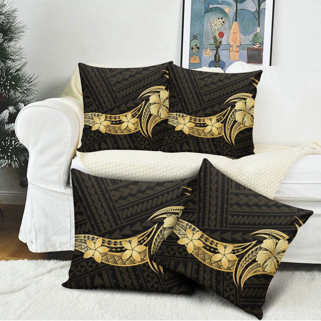 Gold Black Polynesia Hibiscus Plumeria Tattoo Pillow Cover LT14 - Polynesian Pride