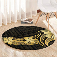 Gold Black Polynesia Hibiscus Plumeria Tattoo Round Carpet