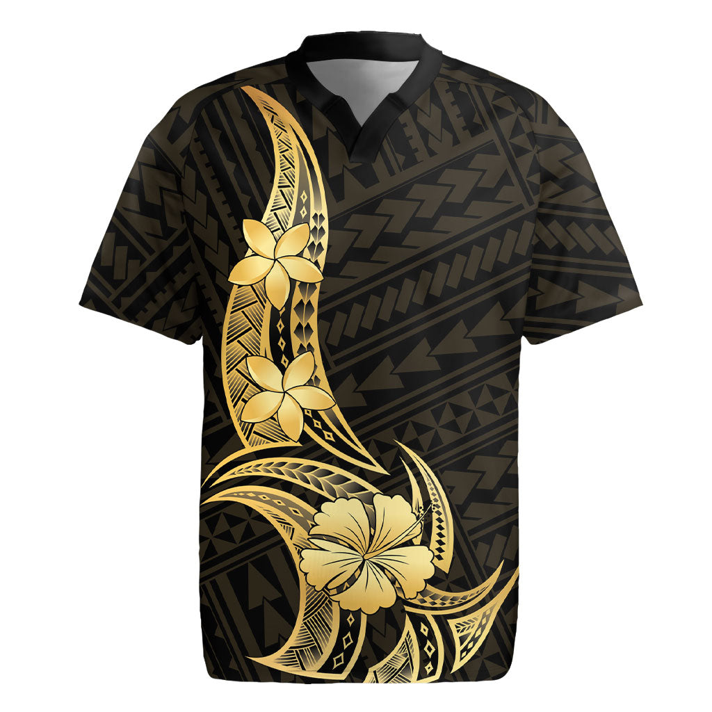 Gold Black Polynesia Hibiscus Plumeria Tattoo Rugby Jersey