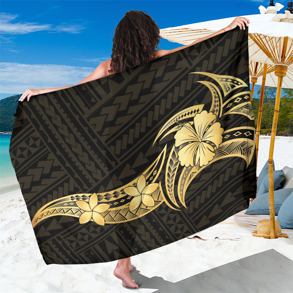 Gold Black Polynesia Hibiscus Plumeria Tattoo Sarong LT14 One Size 44 x 66 inches Black - Polynesian Pride