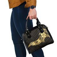 Gold Black Polynesia Hibiscus Plumeria Tattoo Shoulder Handbag