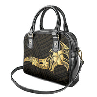 Gold Black Polynesia Hibiscus Plumeria Tattoo Shoulder Handbag
