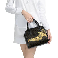 Gold Black Polynesia Hibiscus Plumeria Tattoo Shoulder Handbag