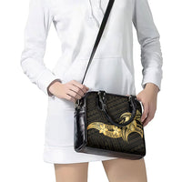 Gold Black Polynesia Hibiscus Plumeria Tattoo Shoulder Handbag