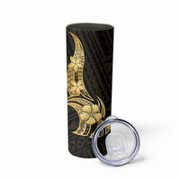 Gold Black Polynesia Hibiscus Plumeria Tattoo Skinny Tumbler