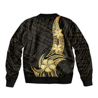 Gold Black Polynesia Hibiscus Plumeria Tattoo Sleeve Zip Bomber Jacket