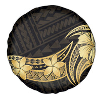 Gold Black Polynesia Hibiscus Plumeria Tattoo Spare Tire Cover