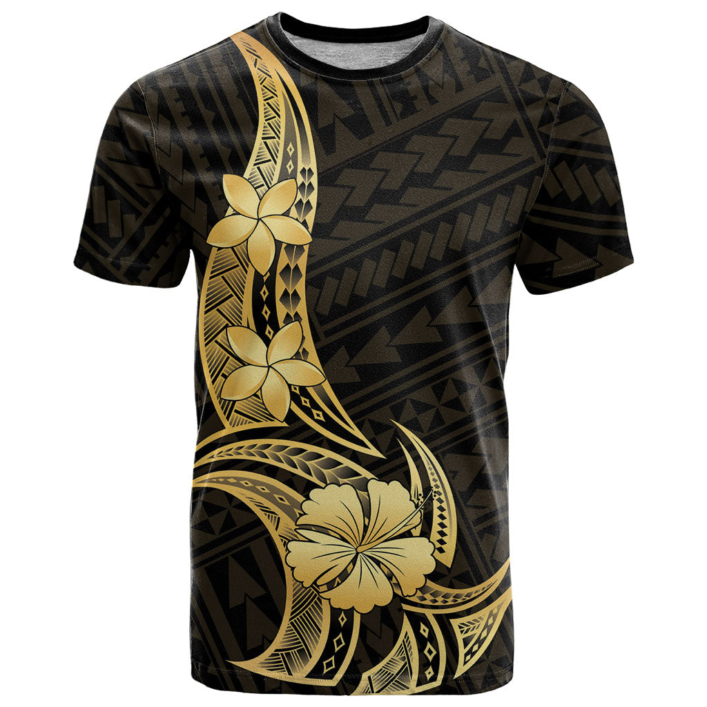 Gold Black Polynesia Hibiscus Plumeria Tattoo T Shirt