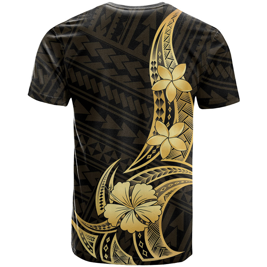 Gold Black Polynesia Hibiscus Plumeria Tattoo T Shirt