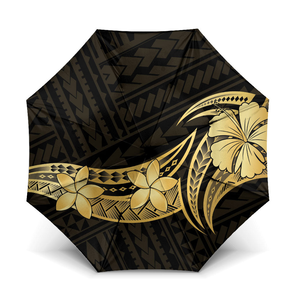 Gold Black Polynesia Hibiscus Plumeria Tattoo Umbrella LT14 One Size Folded 11.42 inch Opened Diameter 37.4 inch Black - Polynesian Pride