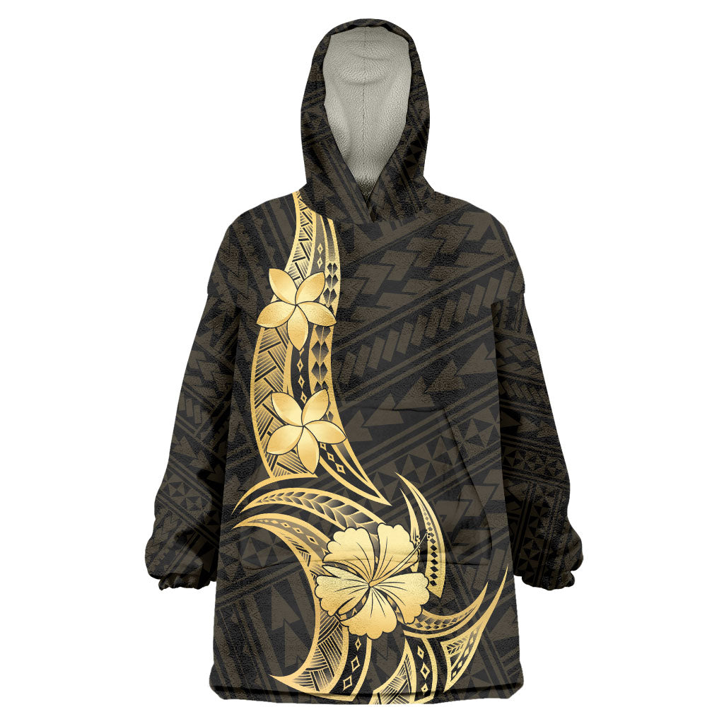 Gold Black Polynesia Hibiscus Plumeria Tattoo Wearable Blanket Hoodie LT14 One Size Black - Polynesian Pride