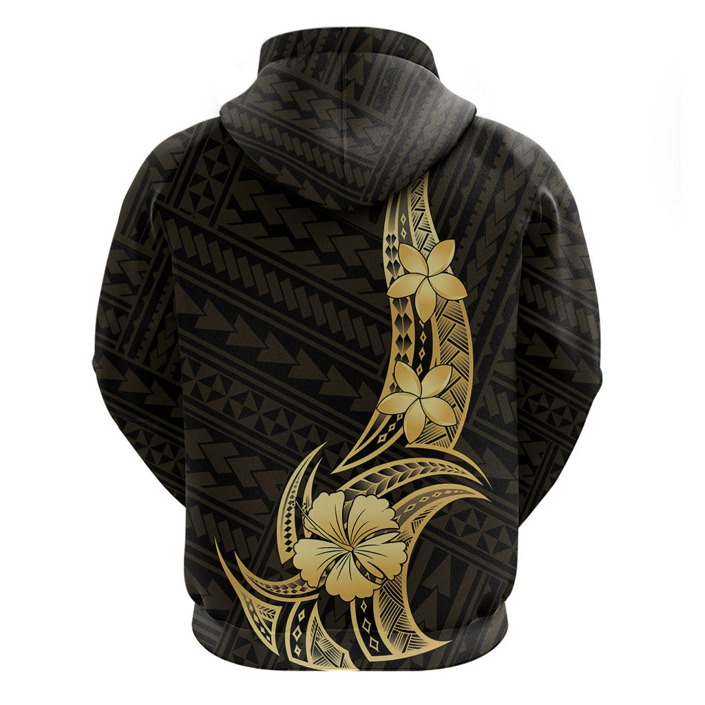 Gold Black Polynesia Hibiscus Plumeria Tattoo Zip Hoodie