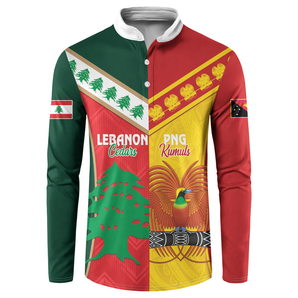 Custom Rugby Papua New Guinea and Lebanon Button Sweatshirt PNG Kumuls Cedars Together