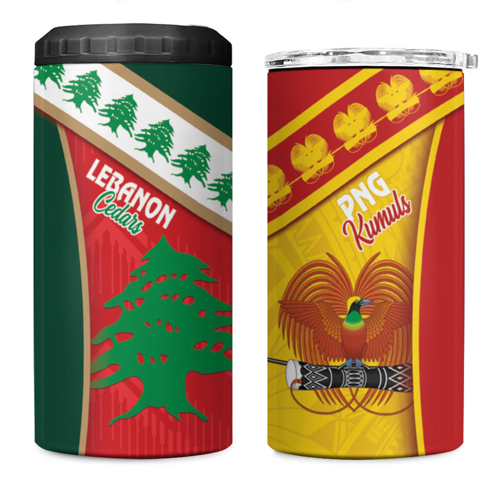 Rugby Papua New Guinea and Lebanon 4 in 1 Can Cooler Tumbler PNG Kumuls Cedars Together LT14 One Size: 16 oz Multicolor - Polynesian Pride